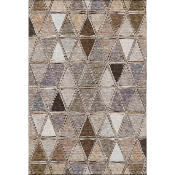 9' X 12' Brown Gray And Ivory Geometric Washable Area Rug With UV Protection