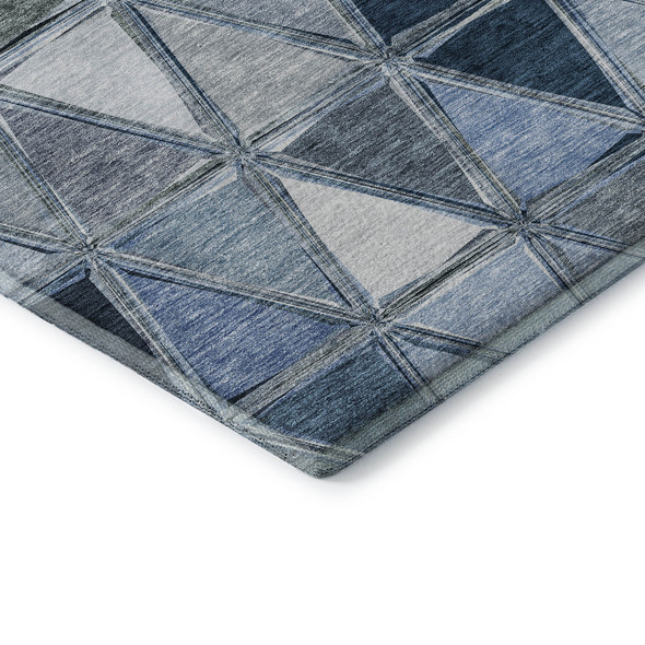 8' Blue Gray And Ivory Geometric Washable Round Rug With UV Protection