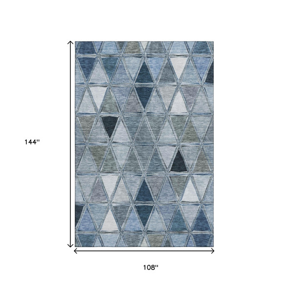 9' X 12' Blue Gray And Ivory Geometric Washable Area Rug With UV Protection