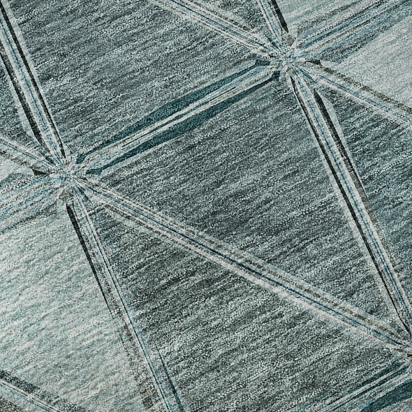 5' X 8' Teal Gray And Ivory Geometric Washable Area Rug With UV Protection