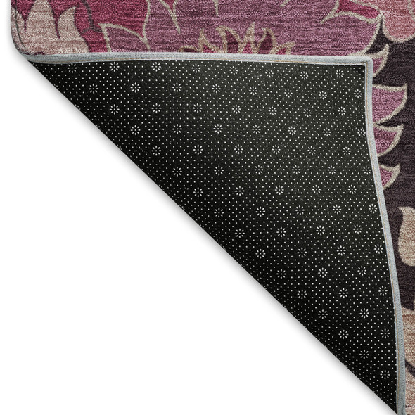 10' X 14' Blush And Black Floral Washable Indoor Outdoor Area Rug