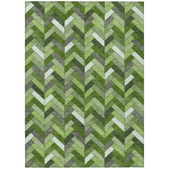10' X 14' Olive Green And Ivory Geometric Washable Indoor Outdoor Area Rug