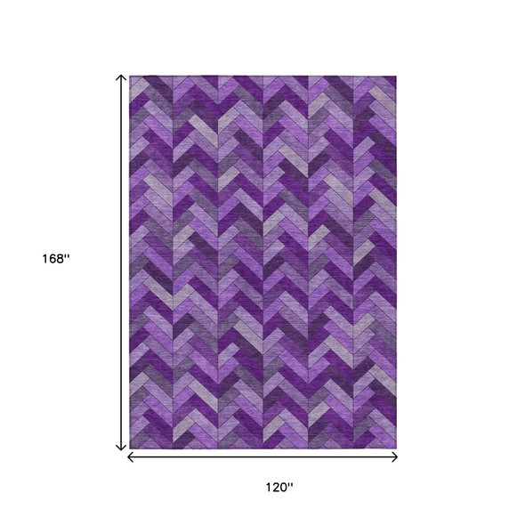 10' X 14' Purple And Ivory Geometric Washable Indoor Outdoor Area Rug
