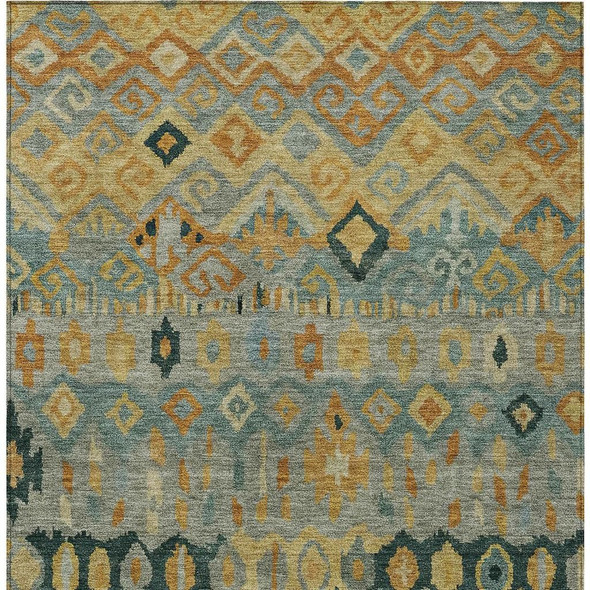 10' X 14' Green Gold And Copper Geometric Washable Indoor Outdoor Area Rug