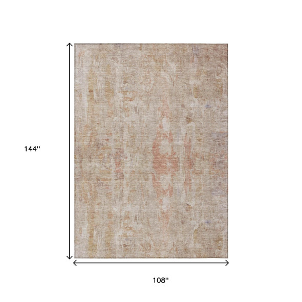 9' X 12' Beige And Salmon Abstract Washable Indoor Outdoor Area Rug