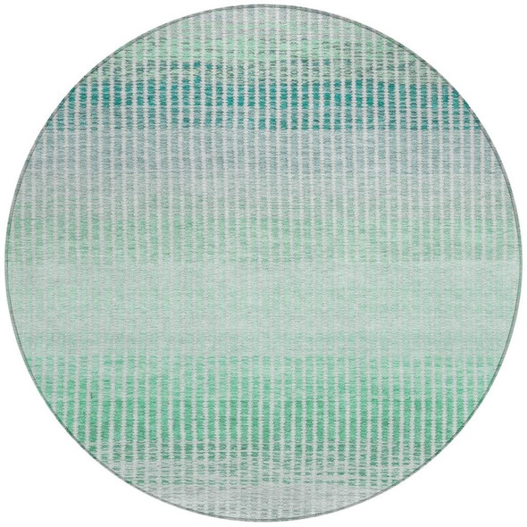 8' Turquoise Ivory And Gray Round Striped Washable Indoor Outdoor Area Rug