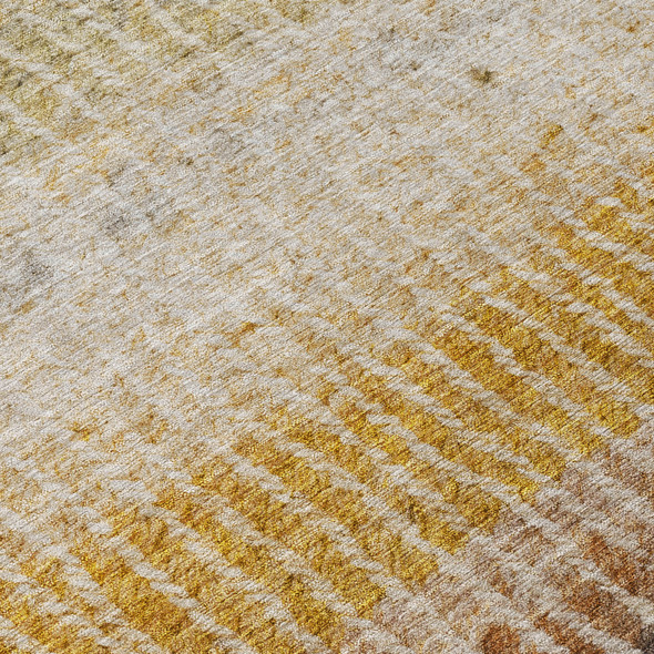 10' X 14' Brown Gold And Gray Striped Washable Indoor Outdoor Area Rug