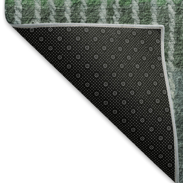5' X 8' Teal Blue And Green Striped Washable Indoor Outdoor Area Rug