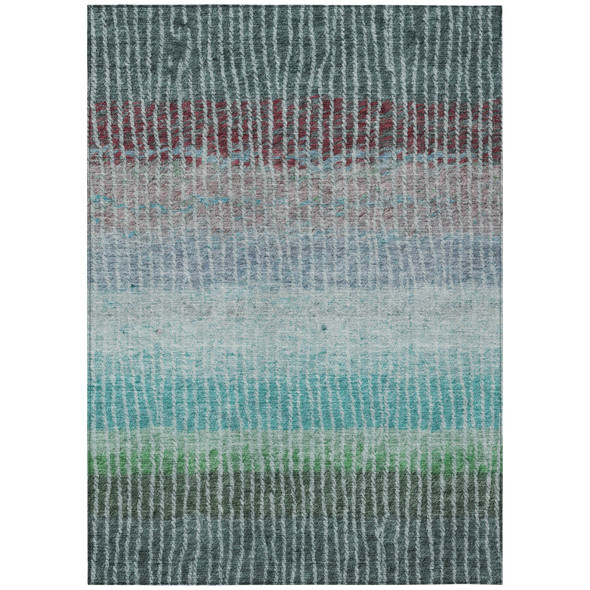 8' X 10' Teal Blue And Green Striped Washable Indoor Outdoor Area Rug