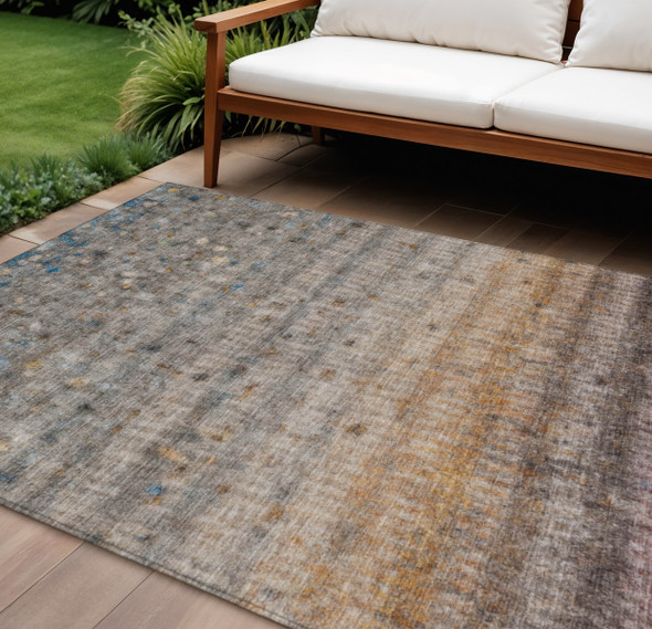 9' X 12' Gray And Copper Striped Washable Indoor Outdoor Area Rug