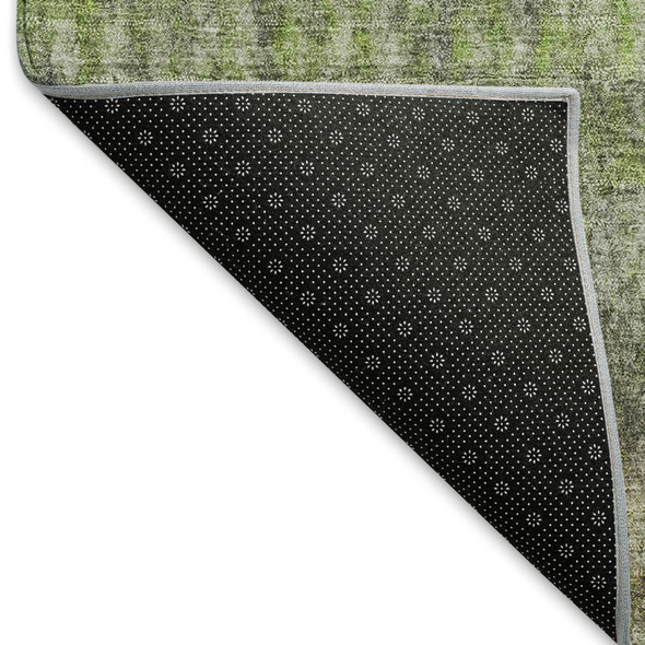 9' X 12' Green And Gray Striped Washable Indoor Outdoor Area Rug