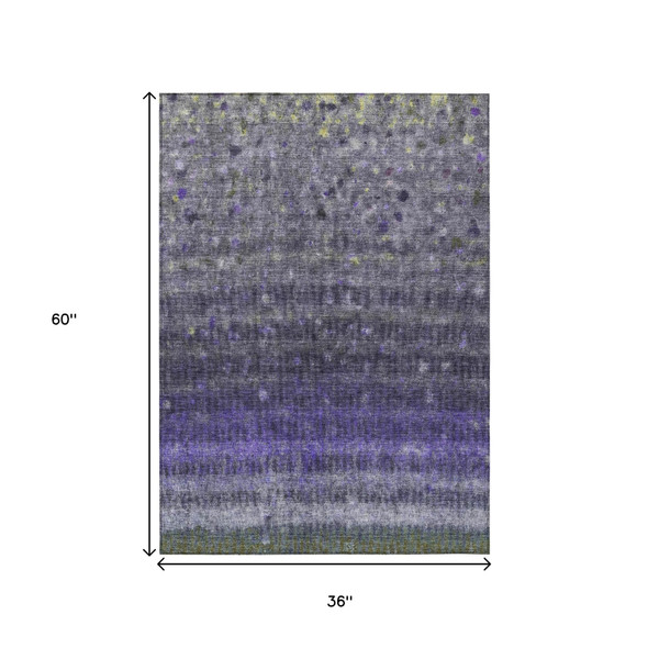 3' X 5' Purple And Gray Striped Washable Indoor Outdoor Area Rug