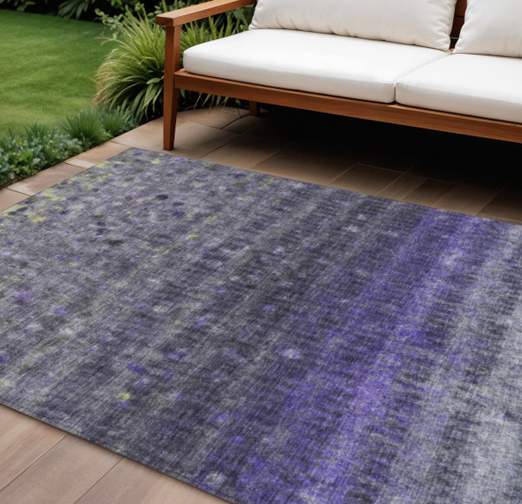 8' X 10' Purple And Gray Striped Washable Indoor Outdoor Area Rug