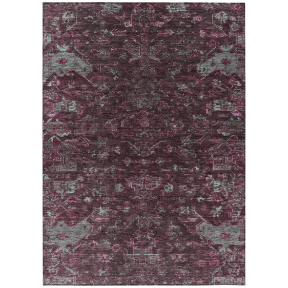 10' X 14' Burgundy And Gray Medallion Washable Indoor Outdoor Area Rug
