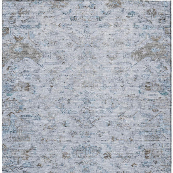 9' X 12' Sky Blue And Ivory Medallion Washable Indoor Outdoor Area Rug