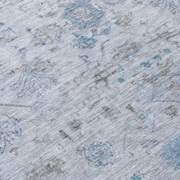 5' X 8' Sky Blue Gray And Ivory Tribal Washable Indoor Outdoor Area Rug