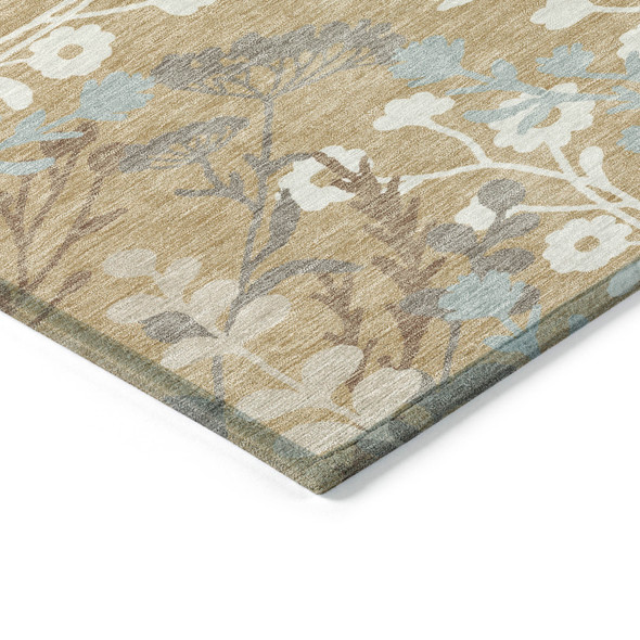 5' X 8' Gold Gray And Ivory Floral Washable Indoor Outdoor Area Rug