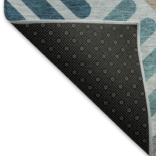 3' X 5' Teal Blue Wheat And Gray Geometric Washable Indoor Outdoor Area Rug