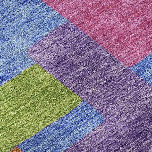 10' X 14' Purple Pink And Green Abstract Geometric Washable Area Rug With UV Protection