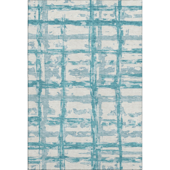 5' X 8' Teal And Ivory Striped Washable Area Rug With UV Protection