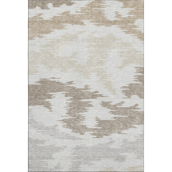 10' X 14' Ivory Beige And Taupe Abstract Washable Area Rug With UV Protection