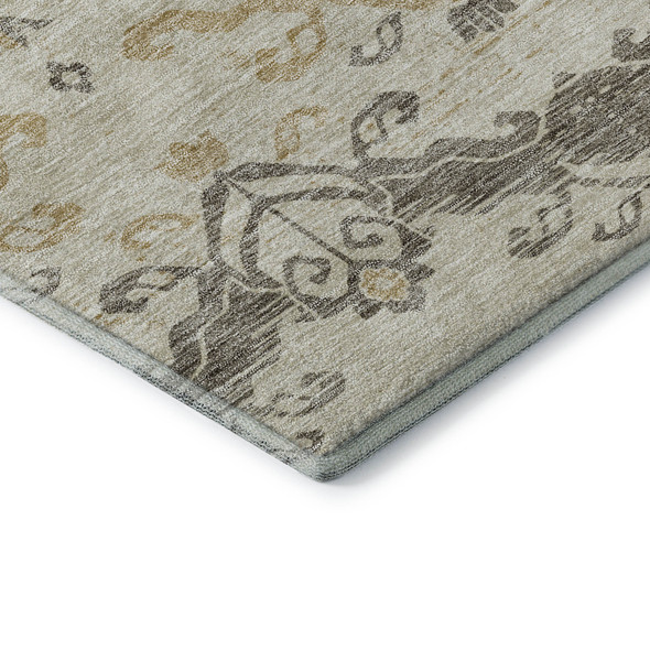9' X 12' Beige Gold And Taupe Medallion Washable Area Rug With UV Protection