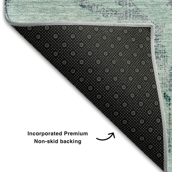5' X 8' Teal And Gray Floral Washable Area Rug With UV Protection