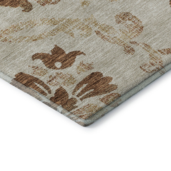9' X 12' Terra Cotta And Beige Floral Washable Area Rug With UV Protection