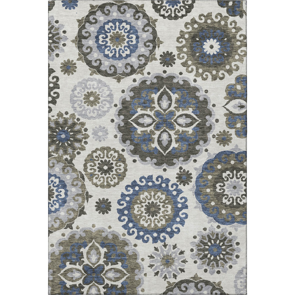 8' X 10' Pewter Blue And Gray Medallion Washable Area Rug With UV Protection