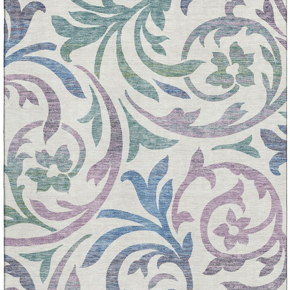 5' X 8' White Sage And Mauve Floral Washable Area Rug With UV Protection