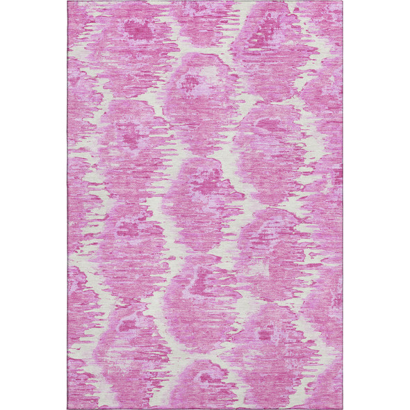 10' X 14' Pink And Ivory Diamond Washable Area Rug With UV Protection