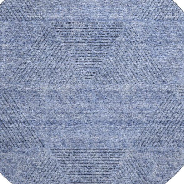8' Blue And Gray Geometric Washable Round Rug With UV Protection