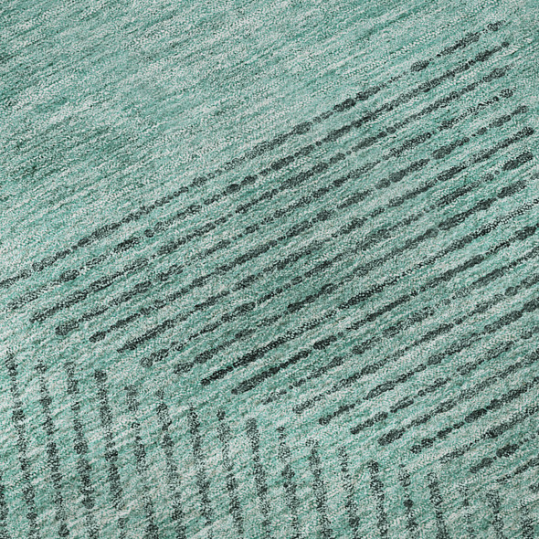 5' X 8' Teal And Gray Geometric Washable Area Rug With UV Protection