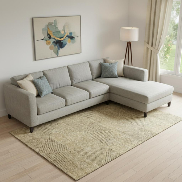 10' X 14' Wheat And Beige Geometric Washable Area Rug With UV Protection