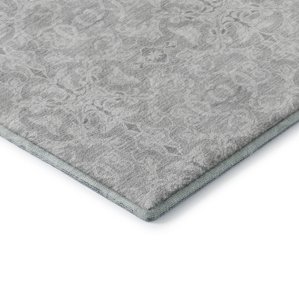 3' X 5' Silver And Gray Medallion Washable Area Rug With UV Protection