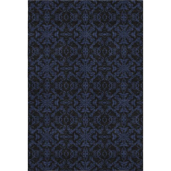 3' X 5' Blue And Charcoal Medallion Washable Area Rug With UV Protection