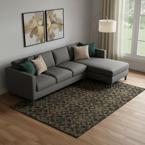 9' X 12' Brown And Charcoal Medallion Washable Area Rug With UV Protection