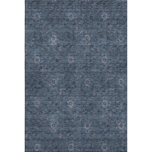 10' X 14' Blue And Ivory Floral Washable Area Rug With UV Protection