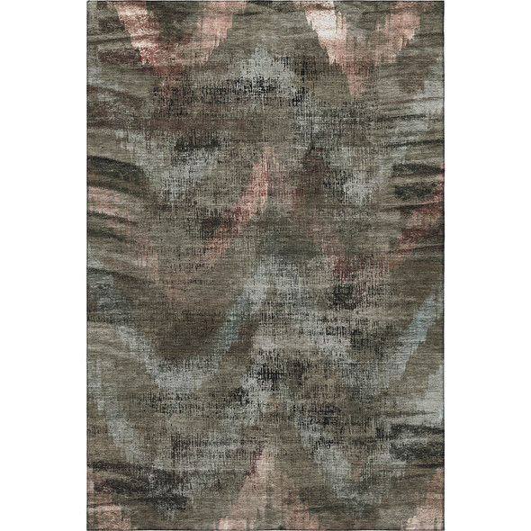 5' X 8' Brown Salmon And Gray Abstract Washable Area Rug With UV Protection