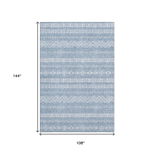 9' X 12' Blue And Ivory Southwestern Washable Area Rug With UV Protection