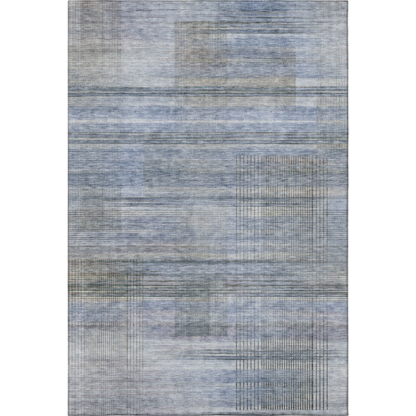 5' X 8' Blue And Gray Striped Washable Area Rug With UV Protection