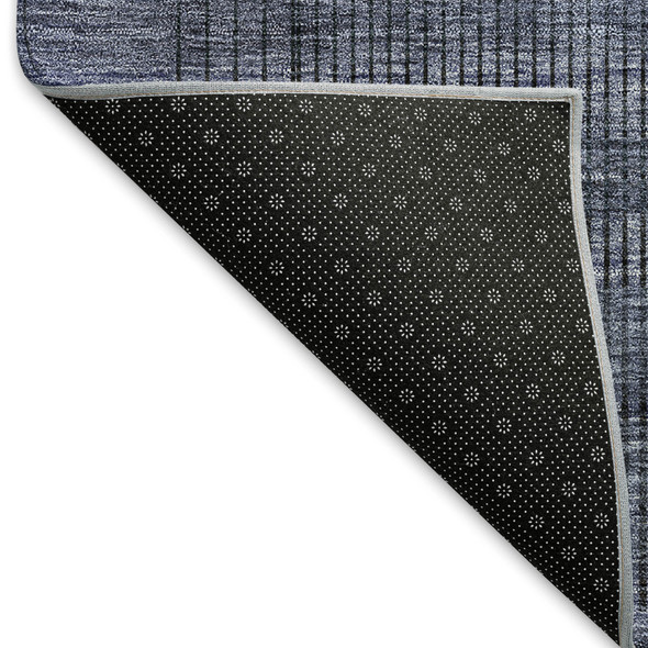 9' X 12' Navy Blue And Gray Striped Washable Area Rug With UV Protection