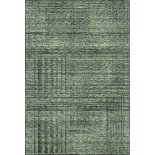 5' X 8' Olive Green And Gray Striped Washable Area Rug With UV Protection