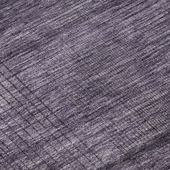 8' Plum And Gray Striped Washable Round Rug With UV Protection