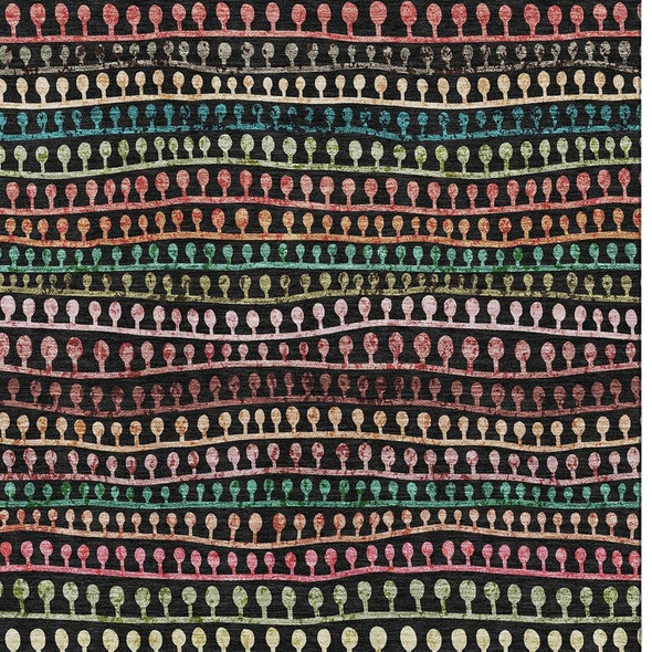 5' X 8' Black Green And Red Striped Washable Area Rug With UV Protection