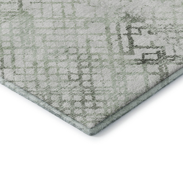 9' X 12' Green And Ivory Abstract Geometric Washable Area Rug With UV Protection