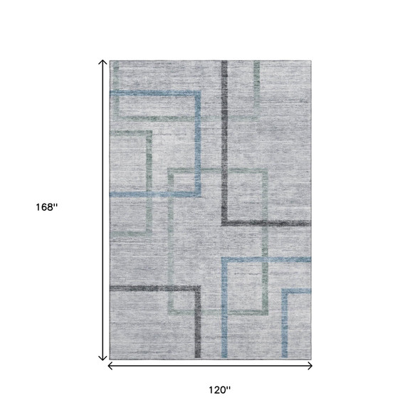 10' X 14' Gray And Blue Geometric Washable Area Rug With UV Protection