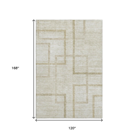 10' X 14' Beige And Taupe Geometric Washable Area Rug With UV Protection