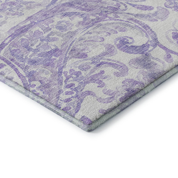 5' X 8' Lavender And Ivory Paisley Washable Area Rug With UV Protection