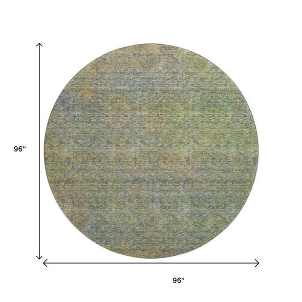 8' Green And Gold Abstract Washable Round Rug With UV Protection